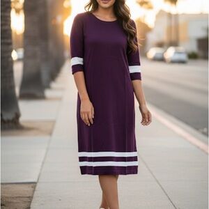 Allison Brittney Striped Athletic T-Shirt Dress - Burgundy - Size Medium